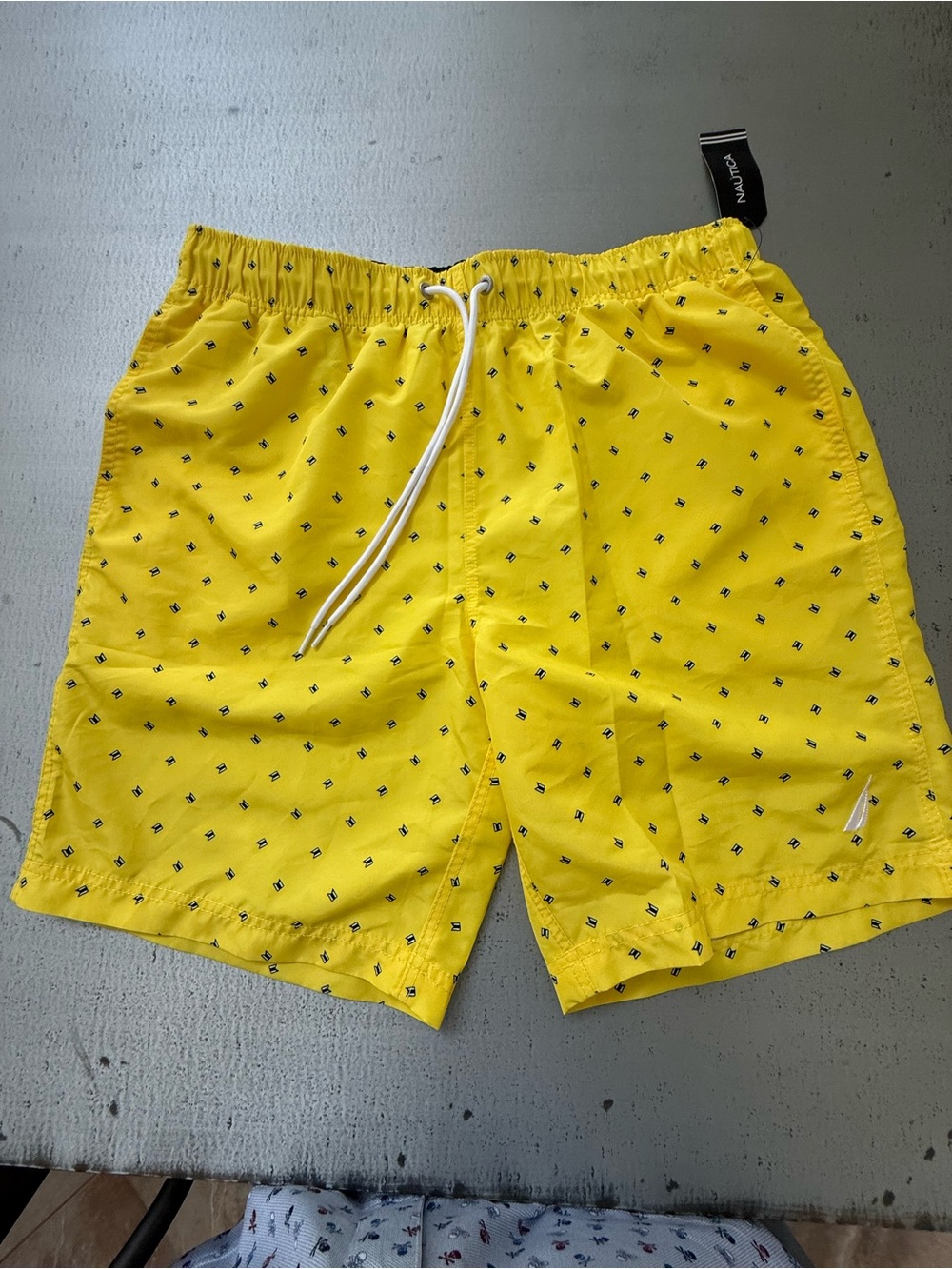 Nautica Men’s Yellow Micro-Print Swim Trunks